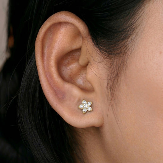 Silver Crystal Jasmine Stud Earrings
