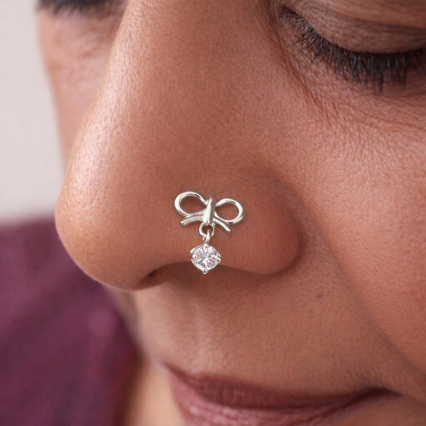 Silver Crystal Ribbon Nosepin