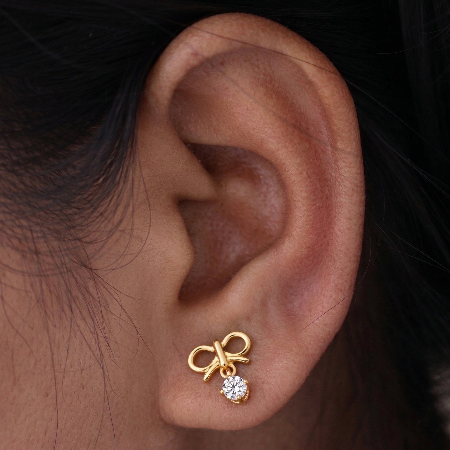 Silver Crystal Ribbon Stud Earrings
