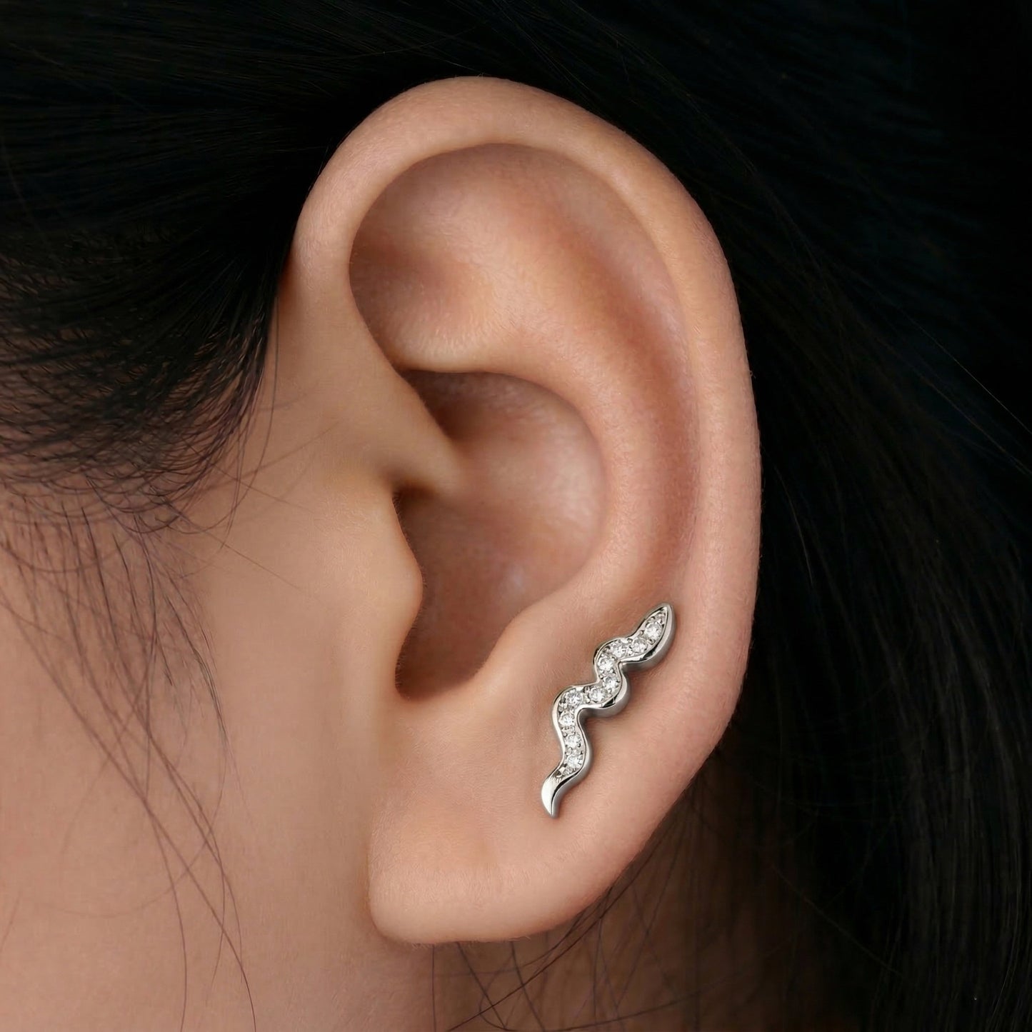 Silver Crystal Snake Stud Earrings