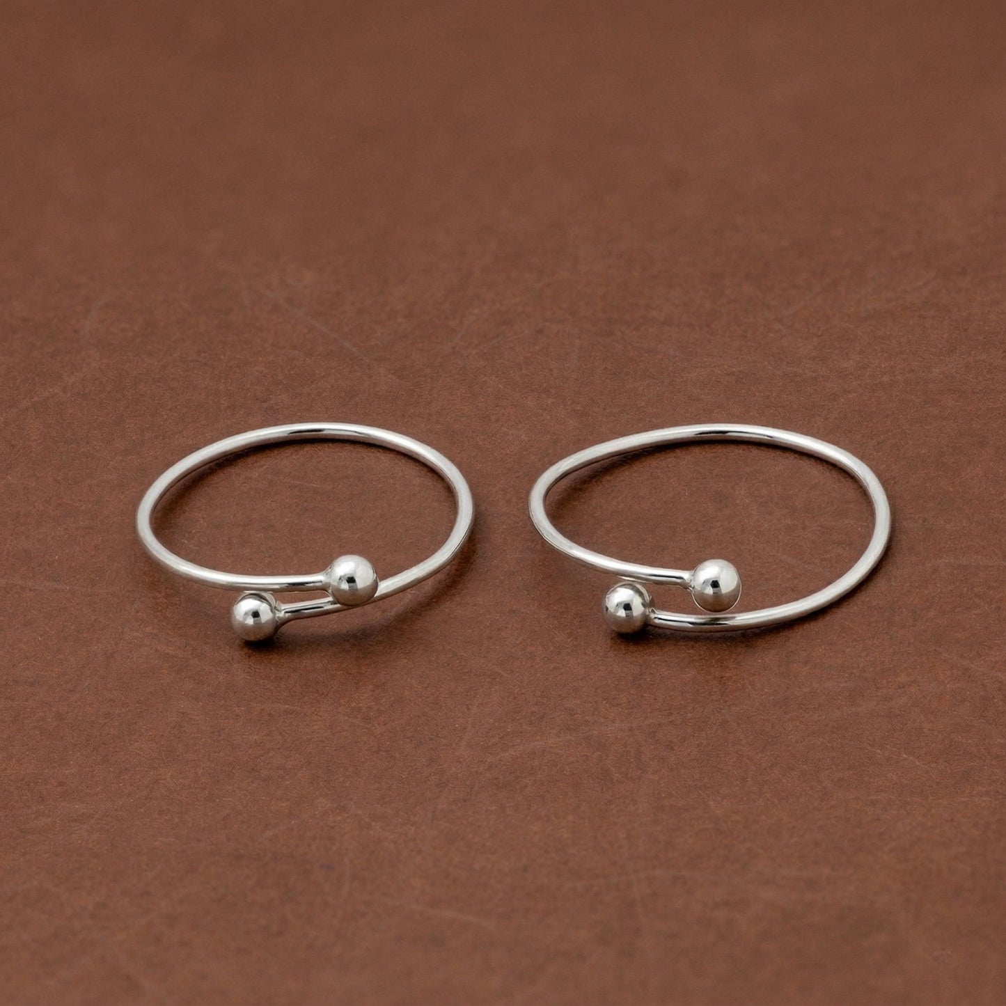 Silver Toe Ring Double Ball Design