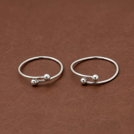 Silver Toe Ring Double Ball Design
