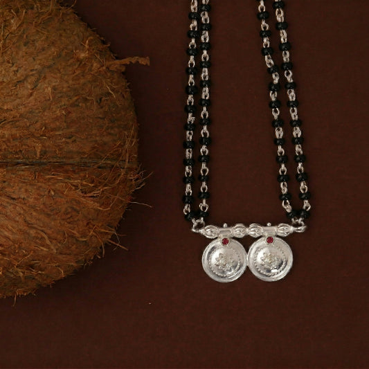 Silver Double Coin Vati Red Stone Traditional Mangalsutra