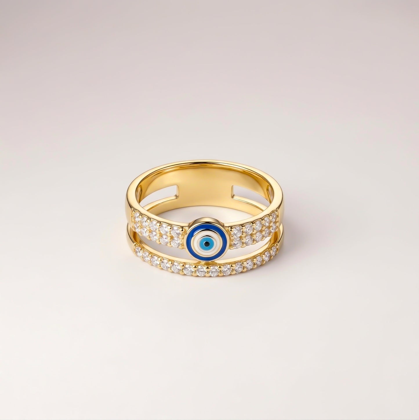 Silver Double Layer Evil Eye Ring