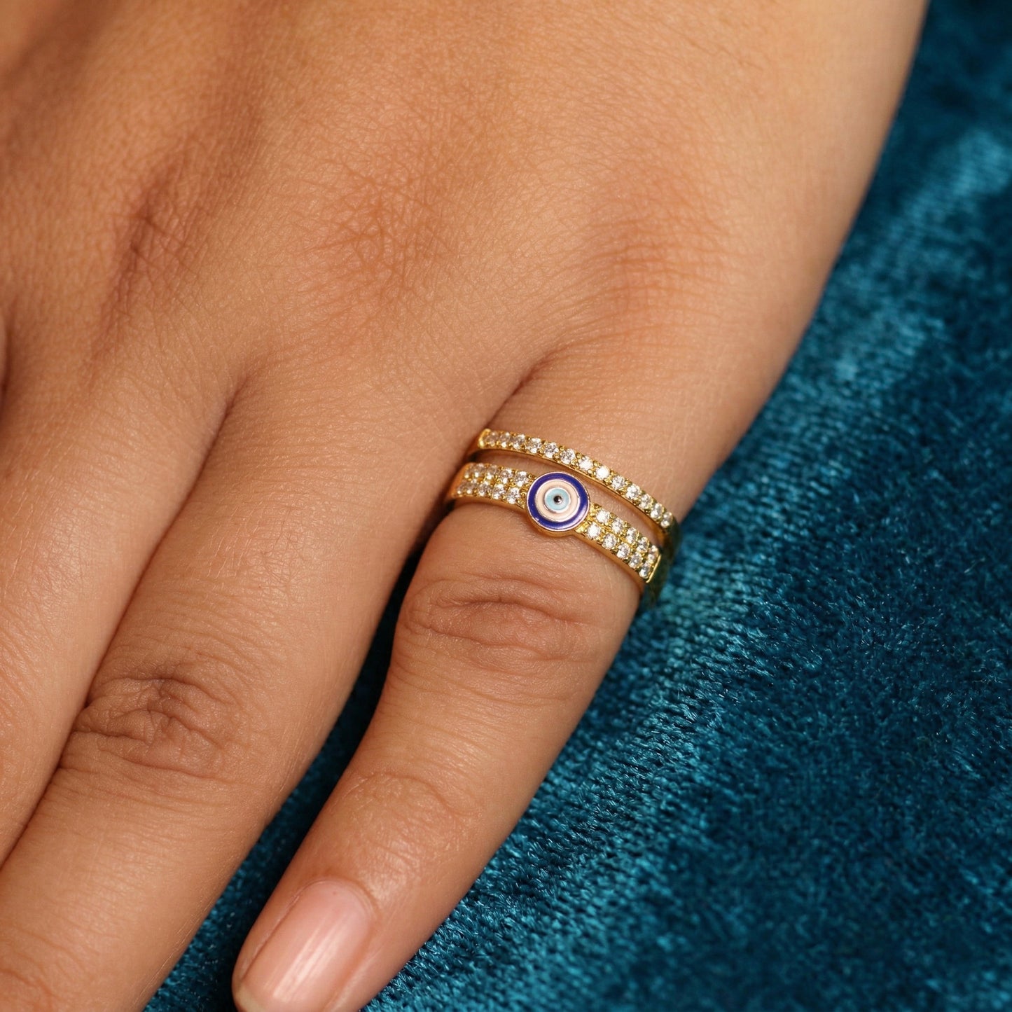 Silver Double Layer Evil Eye Ring