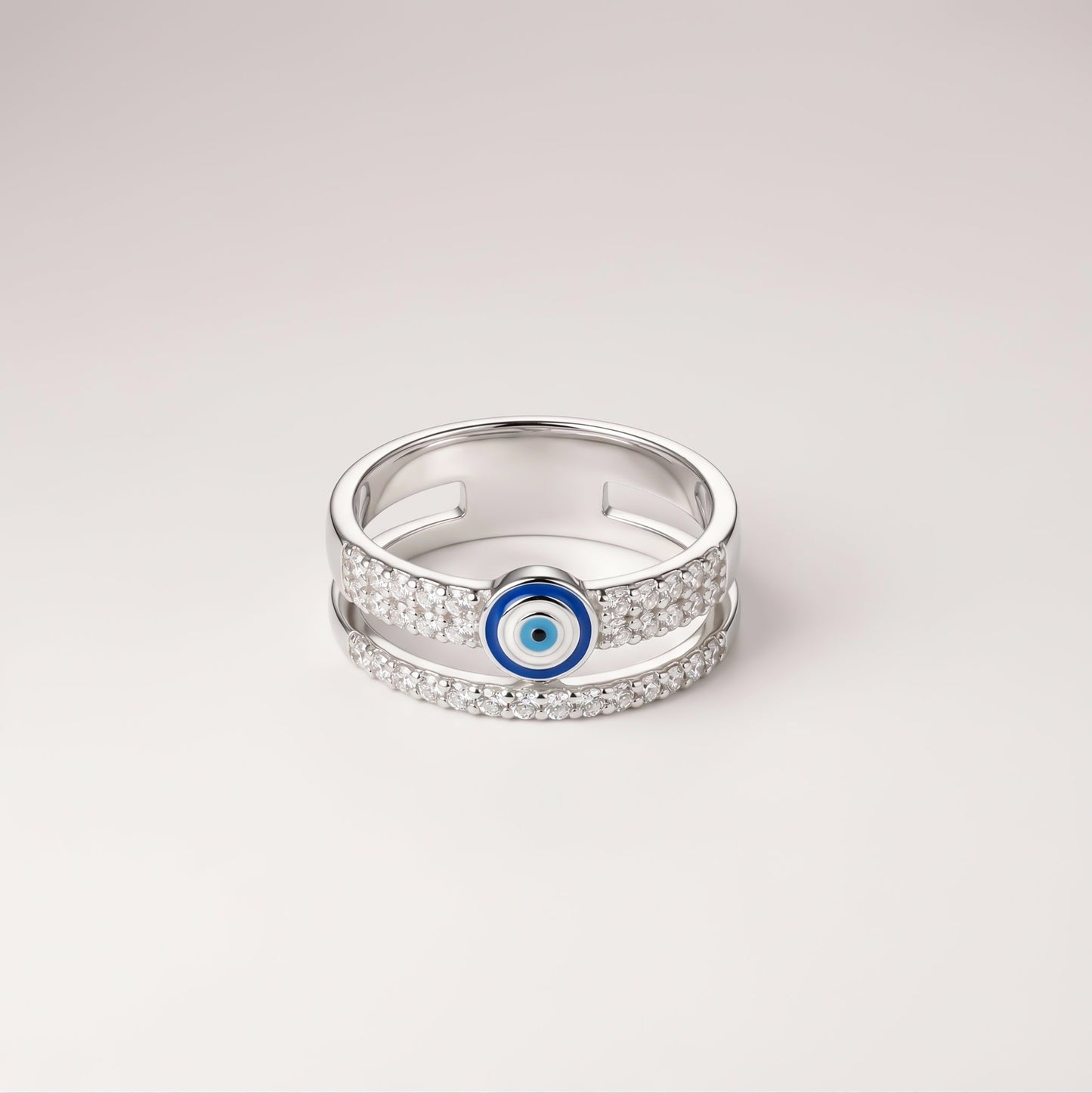 Silver Double Layer Evil Eye Ring