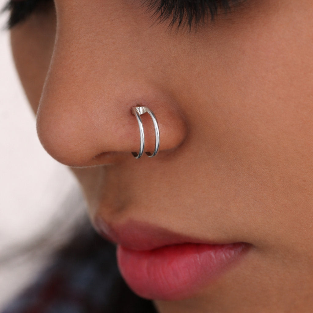 Silver Double Line Nosering
