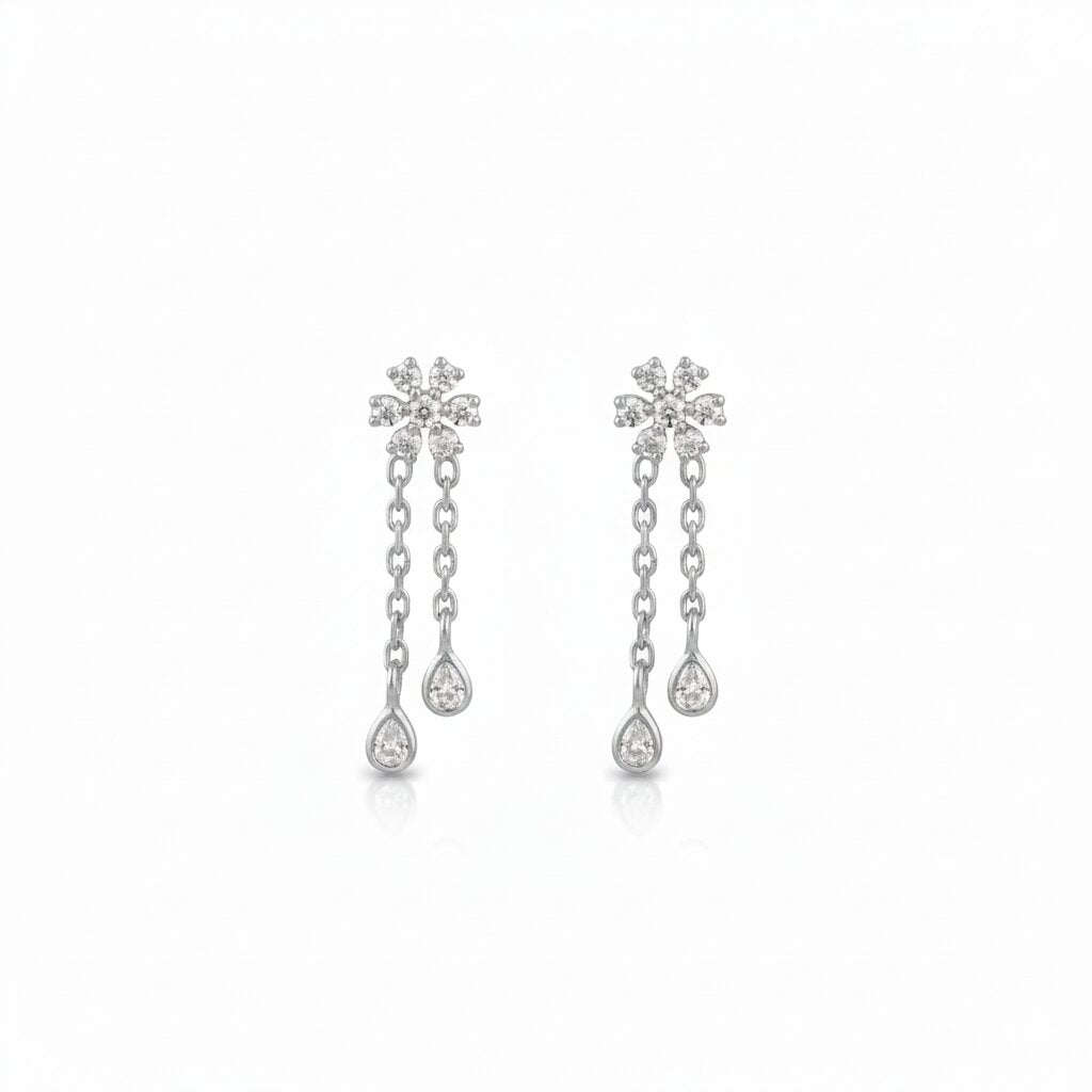 Silver 7 Stone Prong With Drop Earrings