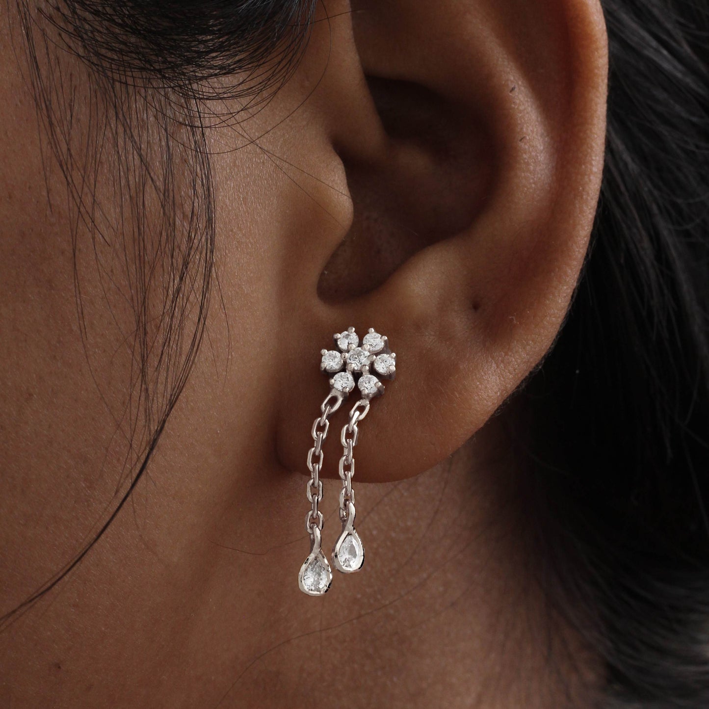 Silver 7 Stone Prong With Drop Earrings