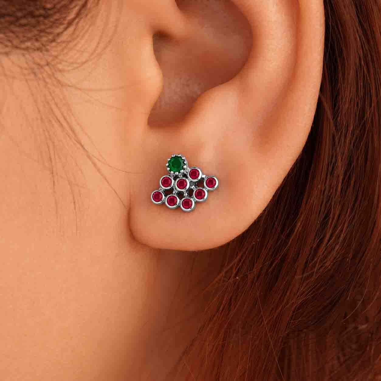 9 Stone Besari Emerald Green Mookuthi Earring