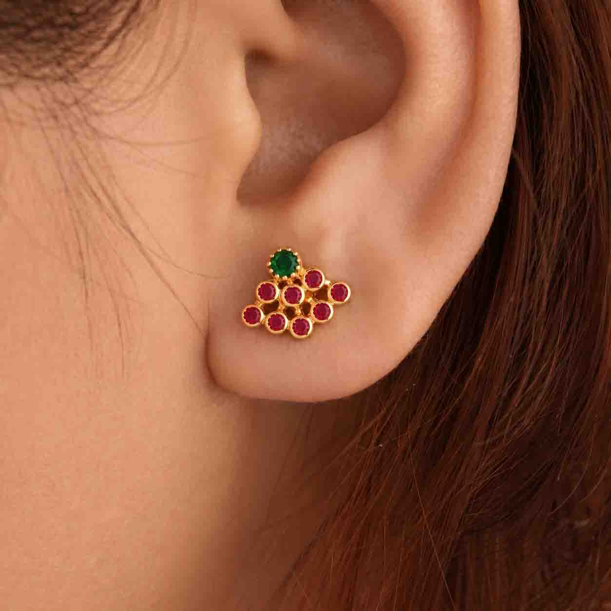 9 Stone Besari Emerald Green Mookuthi Earring