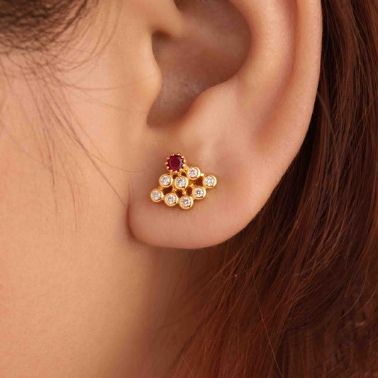 9 Stone Besari Ruby Red Mookuthi Earring
