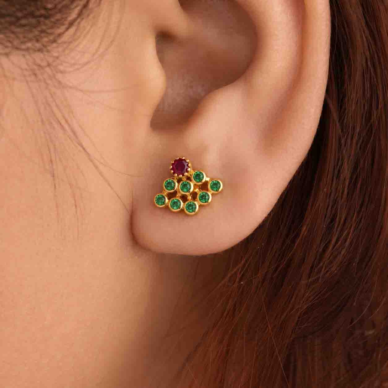 9 Stone Besari Ruby Red Mookuthi Earring