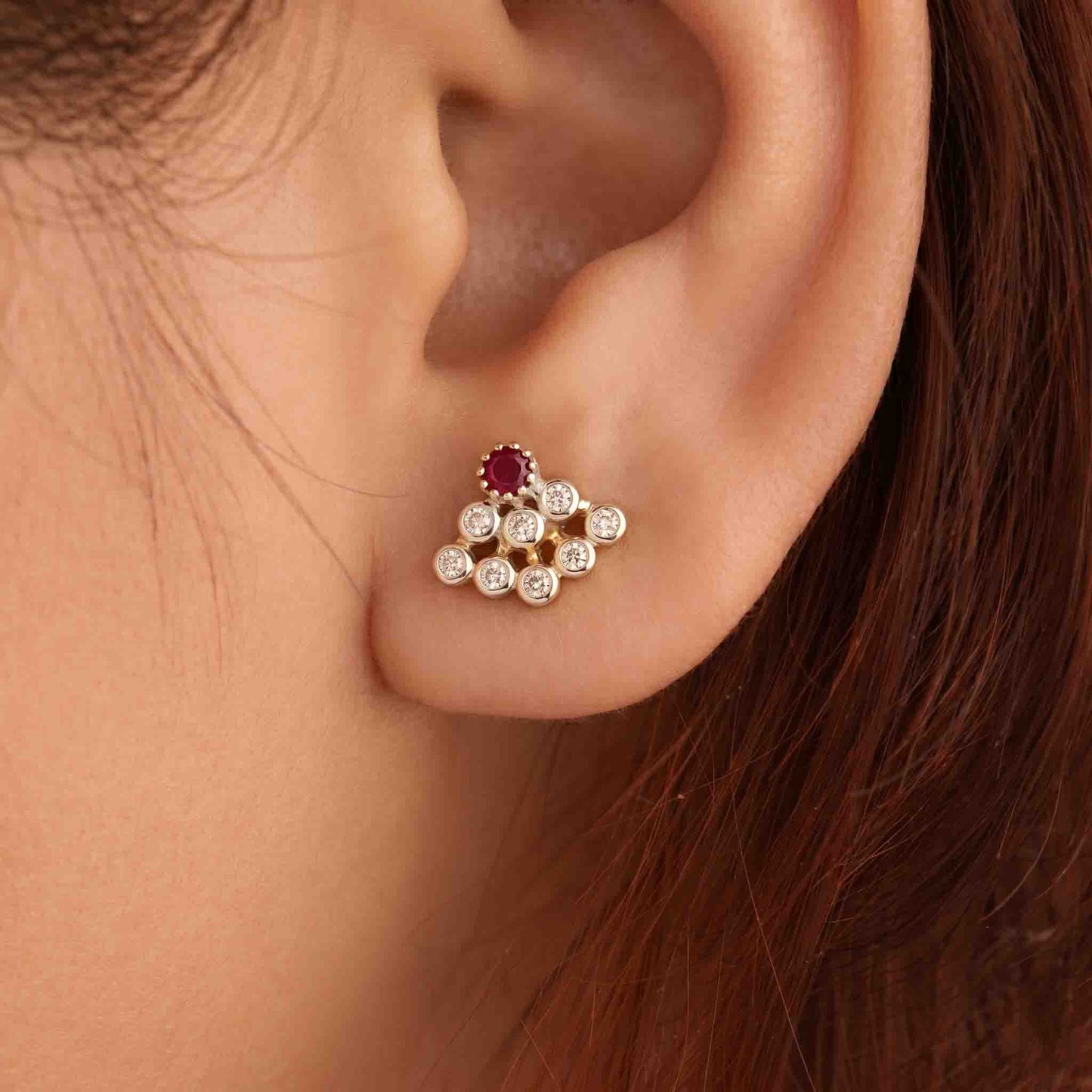 9 Stone Besari Ruby Red Mookuthi Earring