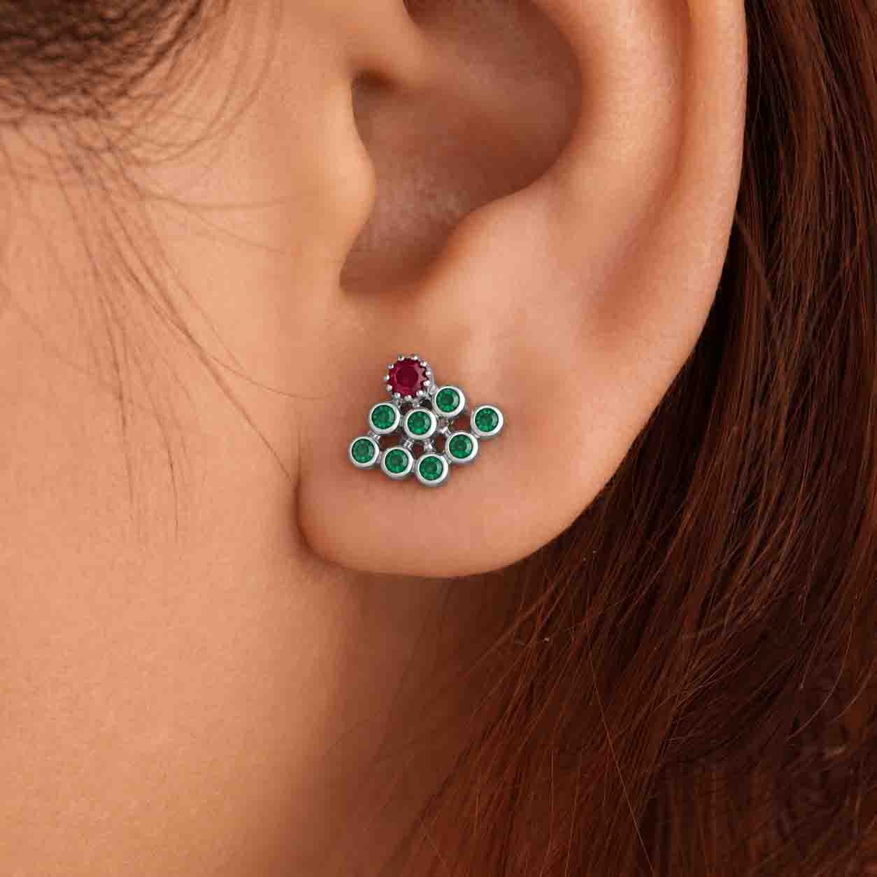 9 Stone Besari Ruby Red Mookuthi Earring