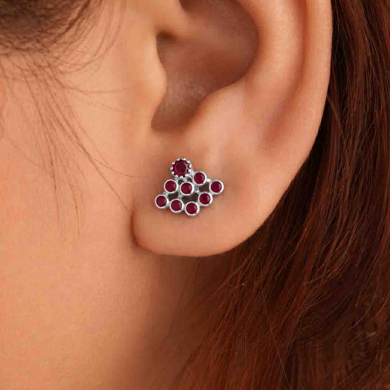 9 Stone Besari Ruby Red Mookuthi Earring