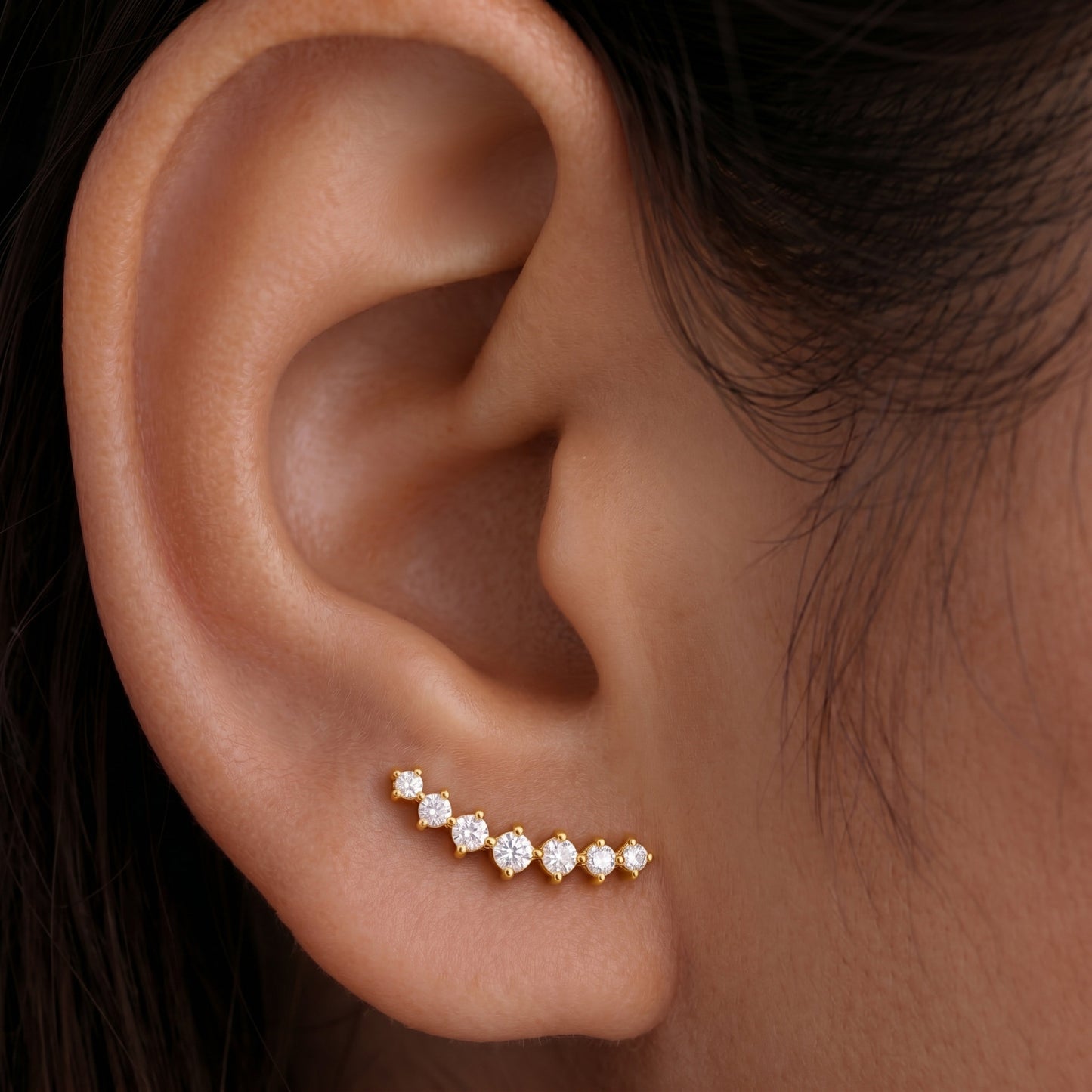 Silver Earring 7 Stone Line Stud Diamond Design