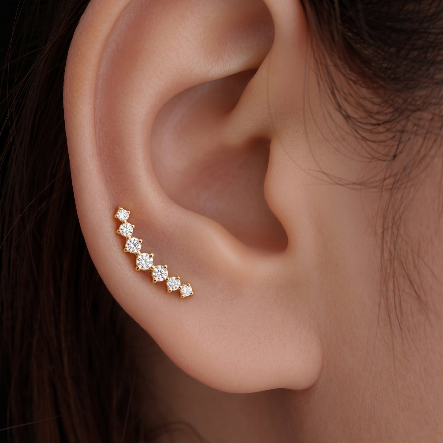 Silver Earring 7 Stone Line Stud Diamond Design