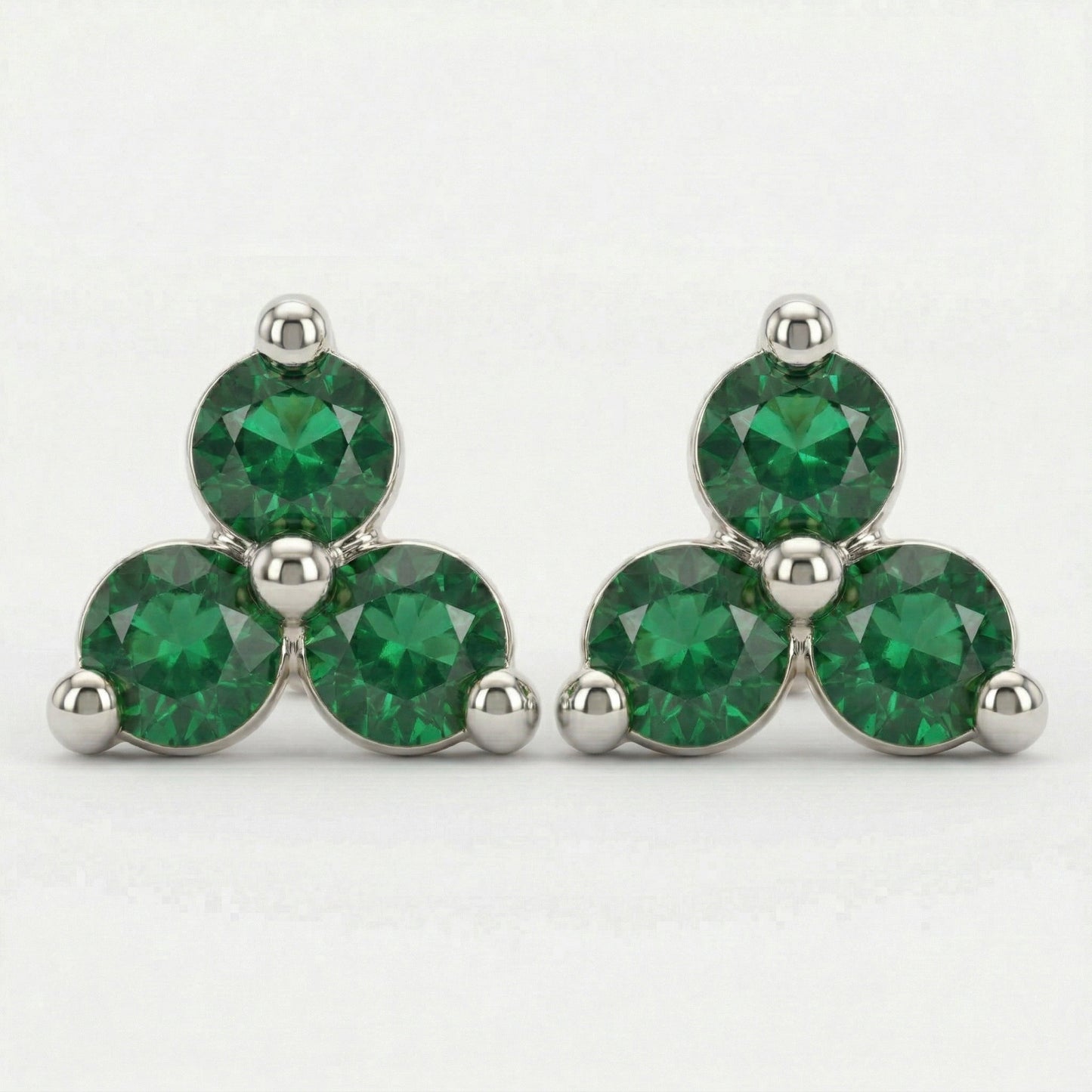 Silver Emerald Green Stone Trinity Earrings