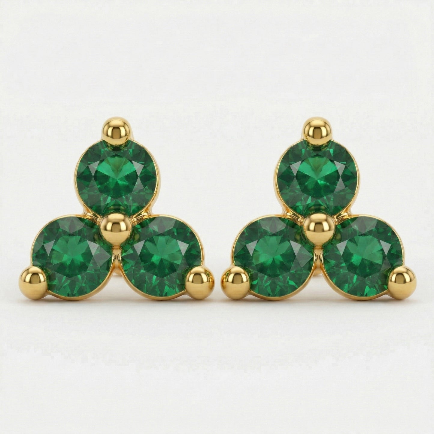Silver Emerald Green Stone Trinity Earrings