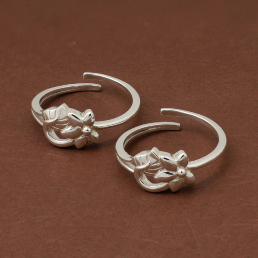 Silver Toe Ring Flower Leaf Design