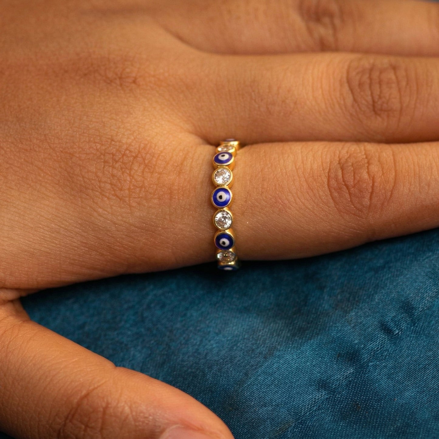 Silver Evil Eye Crystal Set Ring