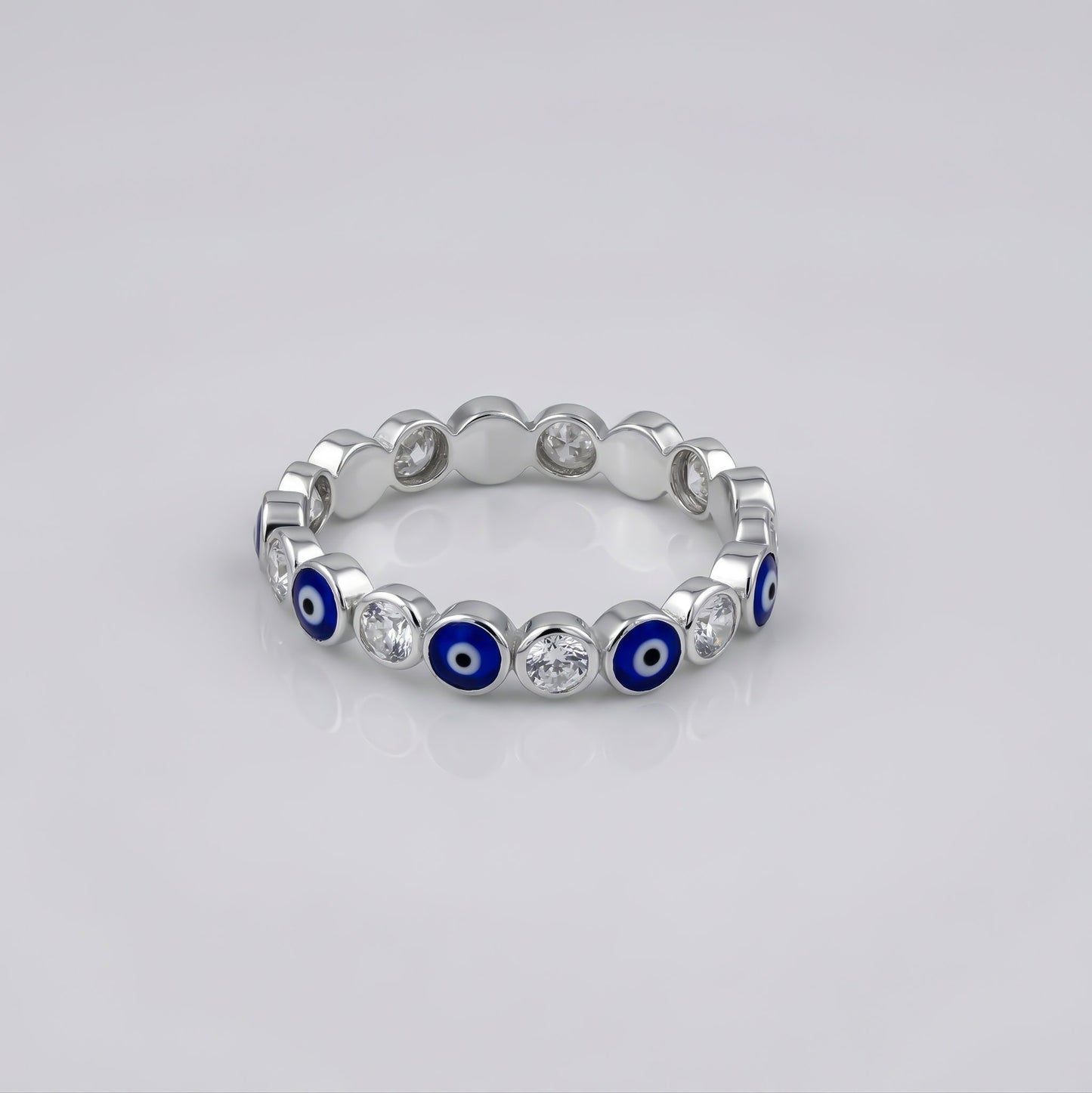 Silver Evil Eye Crystal Set Ring