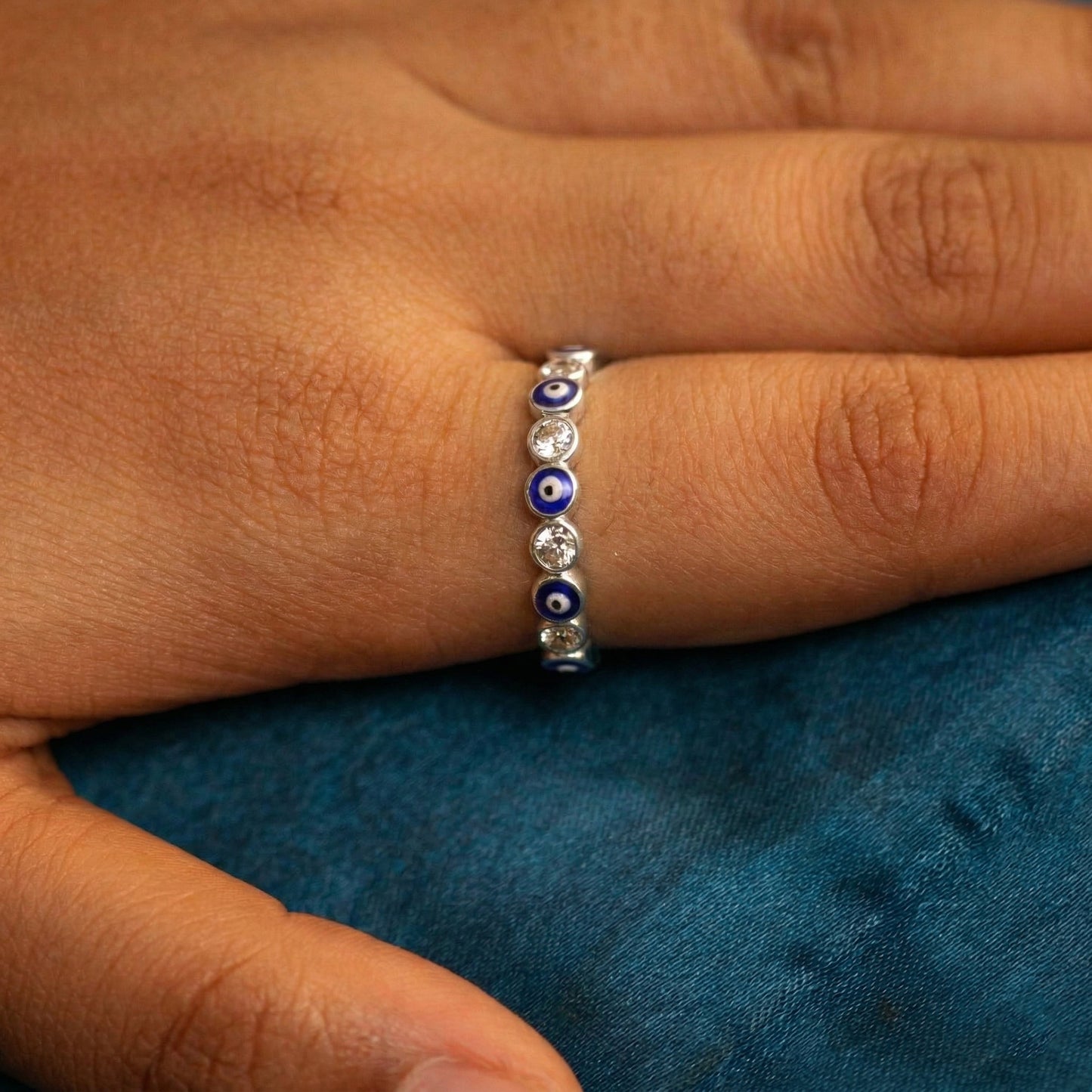 Silver Evil Eye Crystal Set Ring