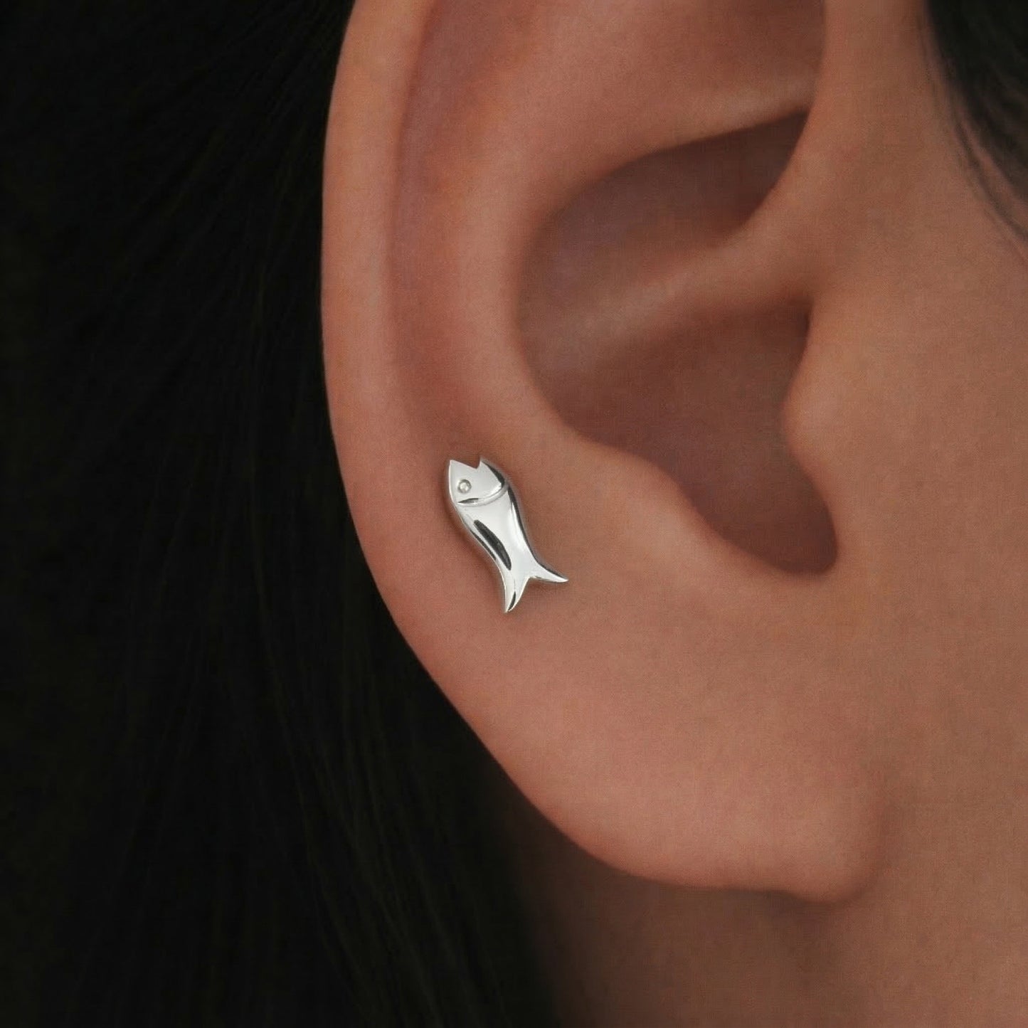 Silver Fish Stud Earring
