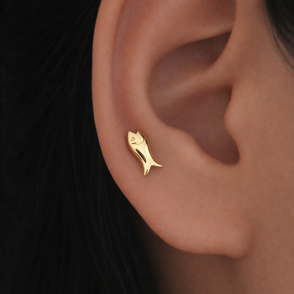 Silver Fish Stud Earring