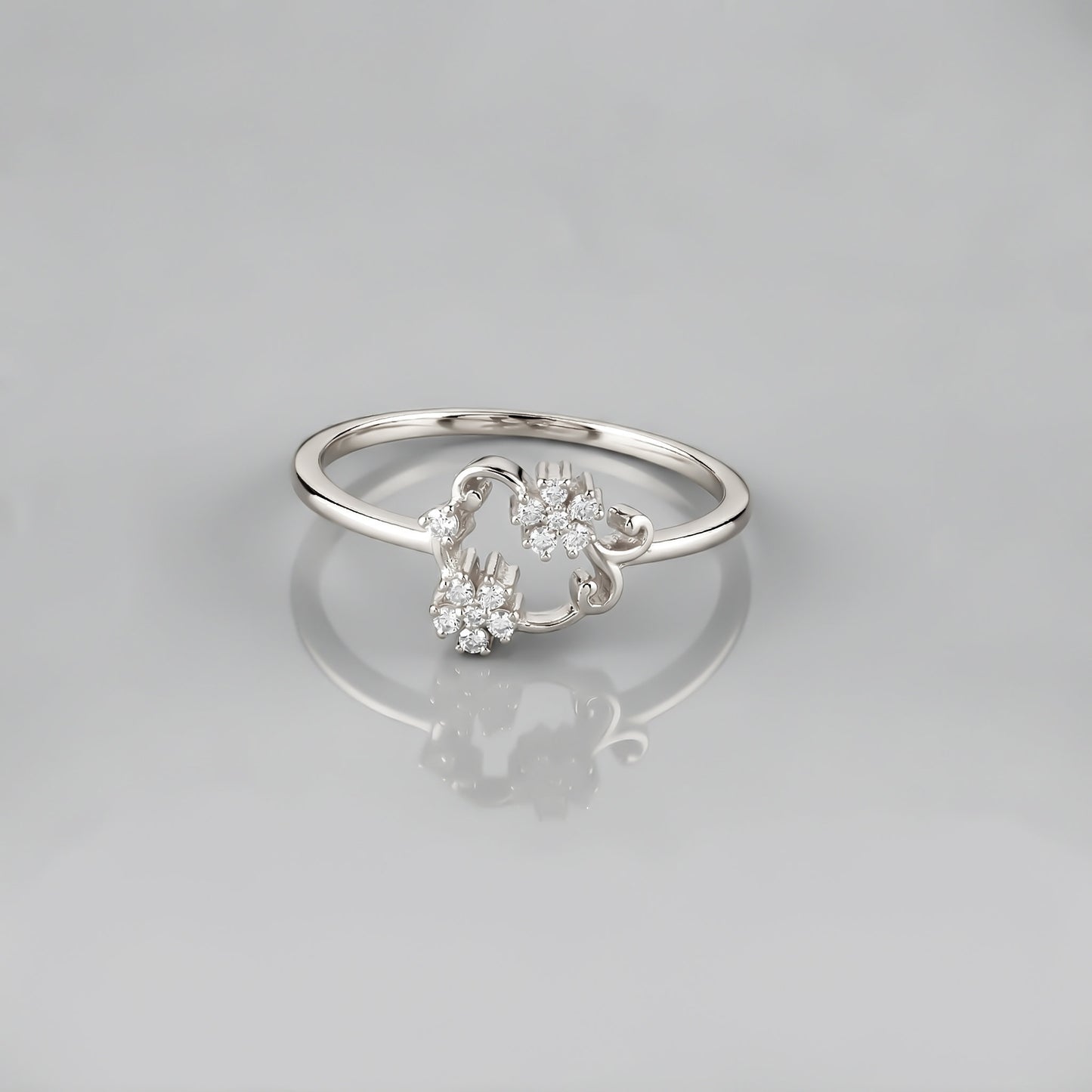 Silver Floral Duo Ring