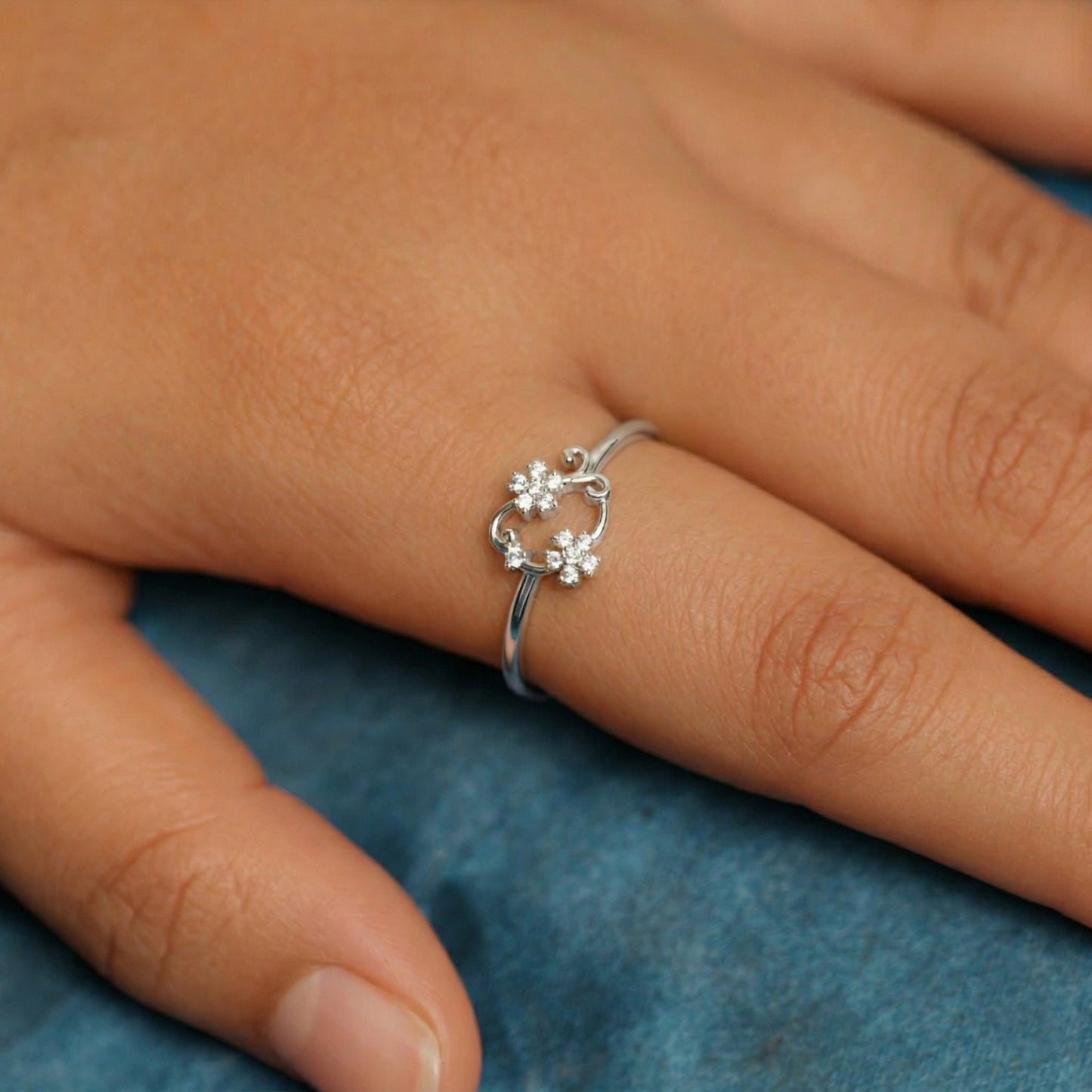 Silver Floral Duo Ring