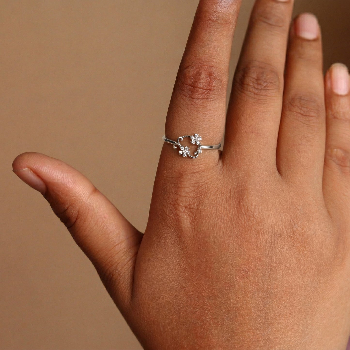 Silver Floral Duo Ring