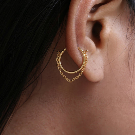 Silver Ear Hoop Plain & Chain Design