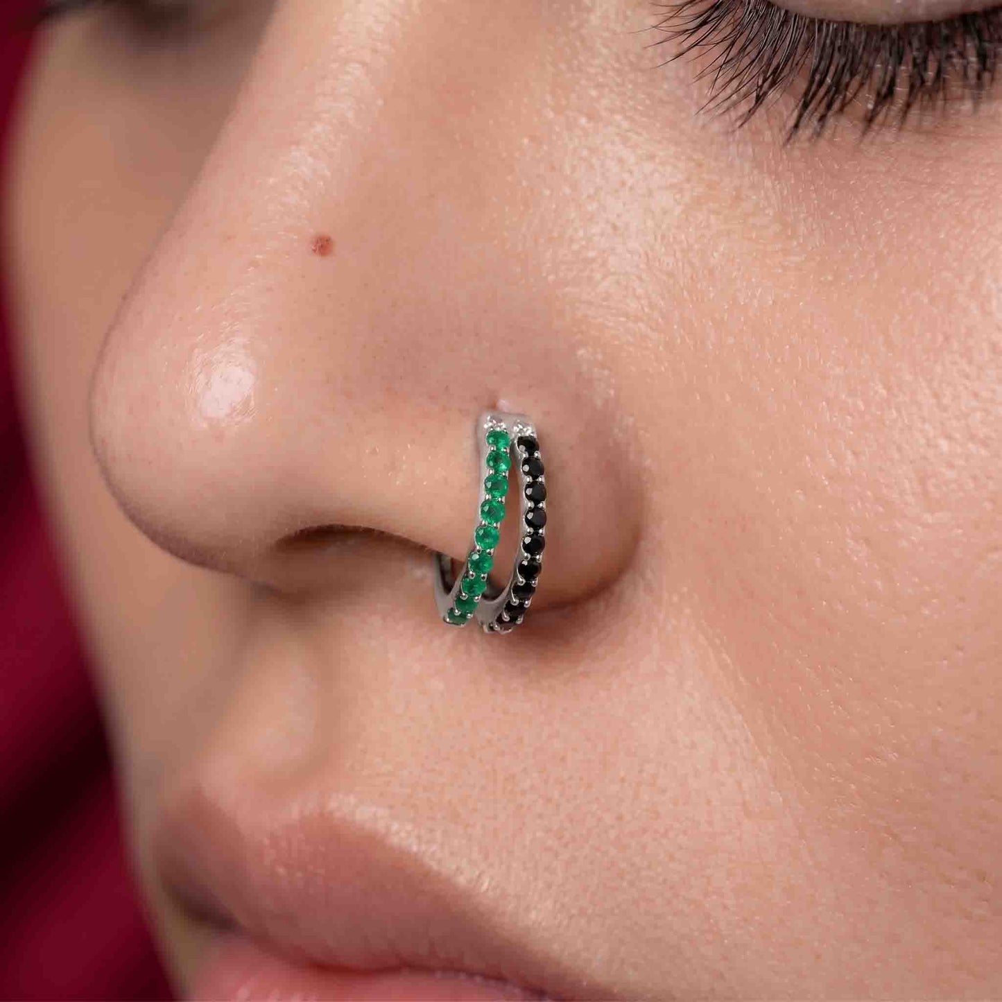 Silver Multi Color  Double Line Stone Set Nosering