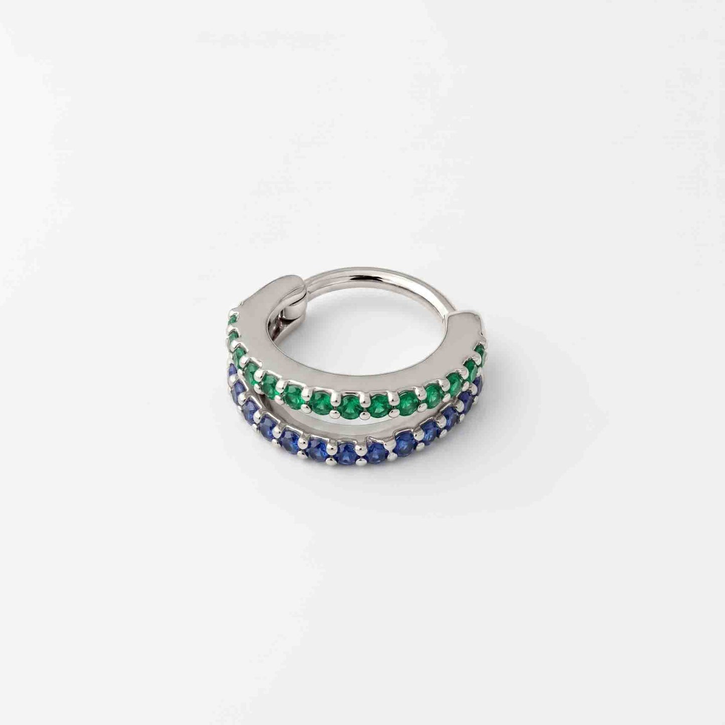 Silver Multi Color  Double Line Stone Set Nosering