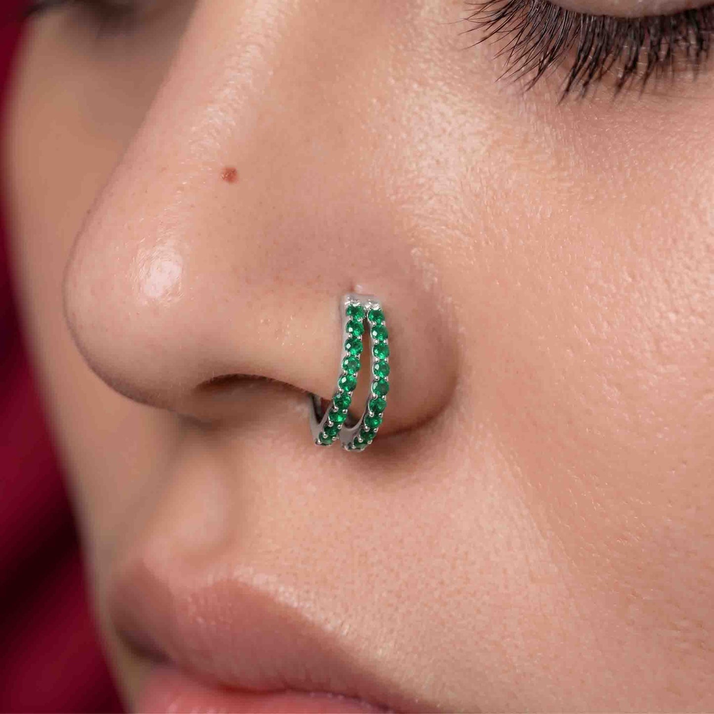 Silver Double Line Stone Set Nosering