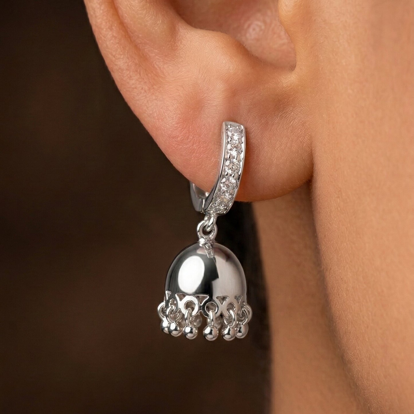 Silver Heritage Huggie Jhumka Earring