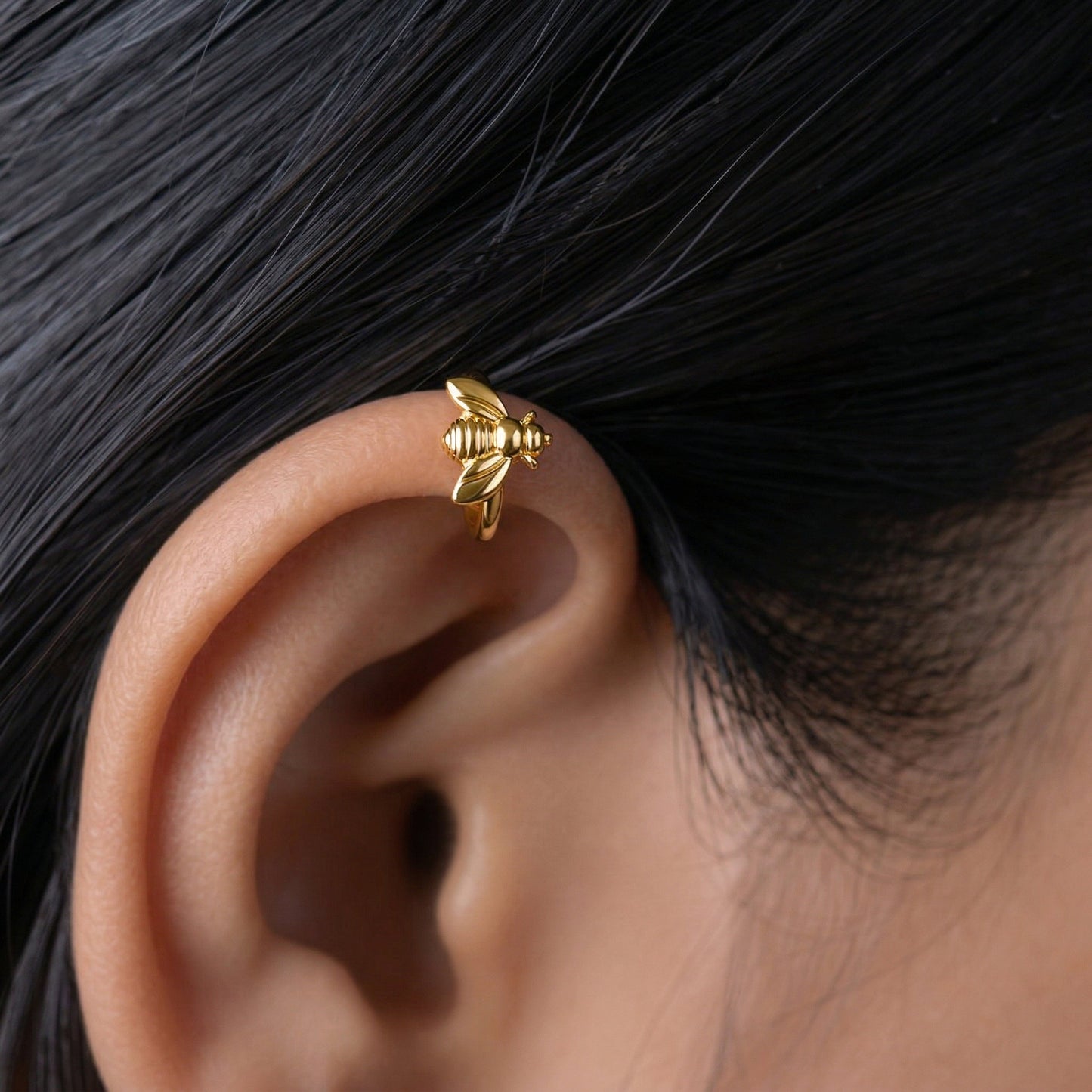 Silver Ear Hoop Honey Bee Design