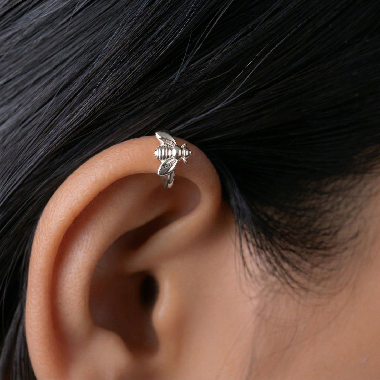 Silver Ear Hoop Honey Bee Design