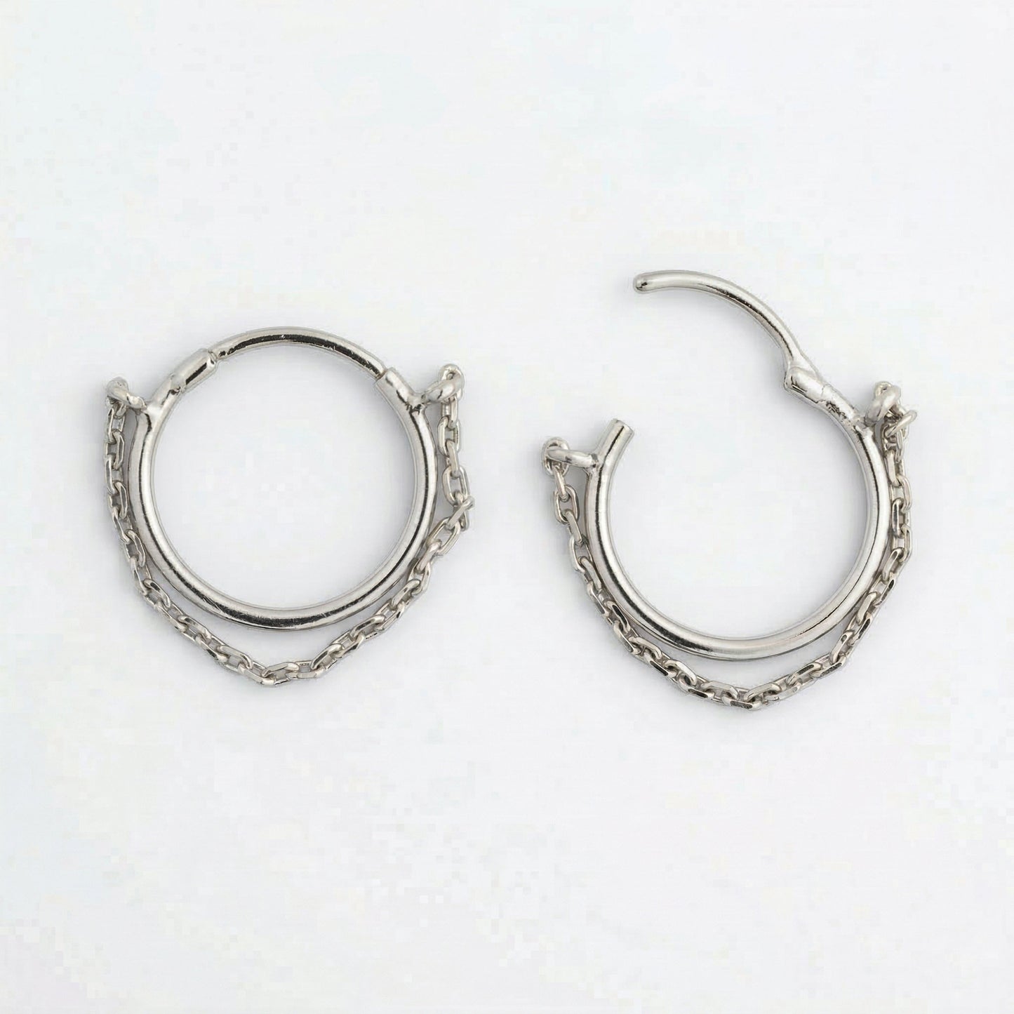 Silver Ear Hoop Plain & Chain Design