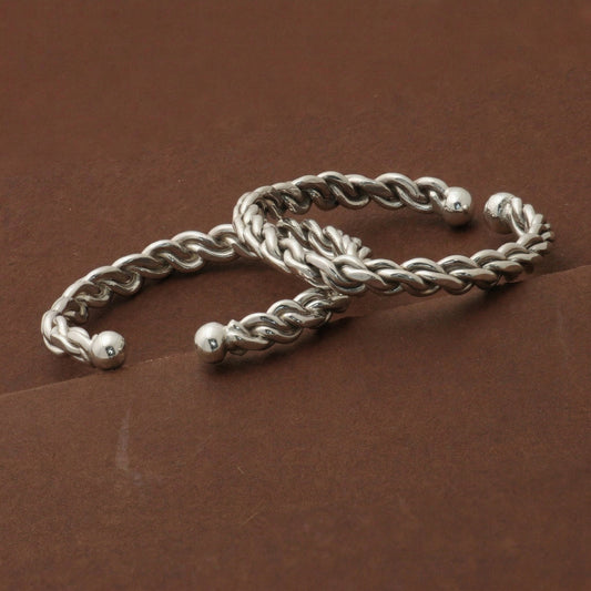 Silver Toe Ring Twisted Rope Design
