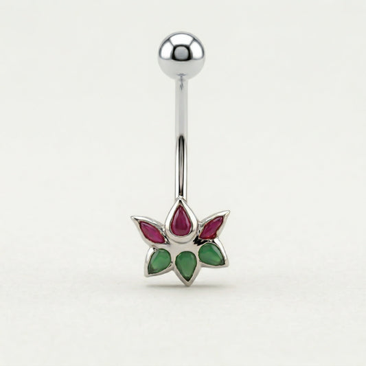 Silver Kemp Lotus Belly Piercing