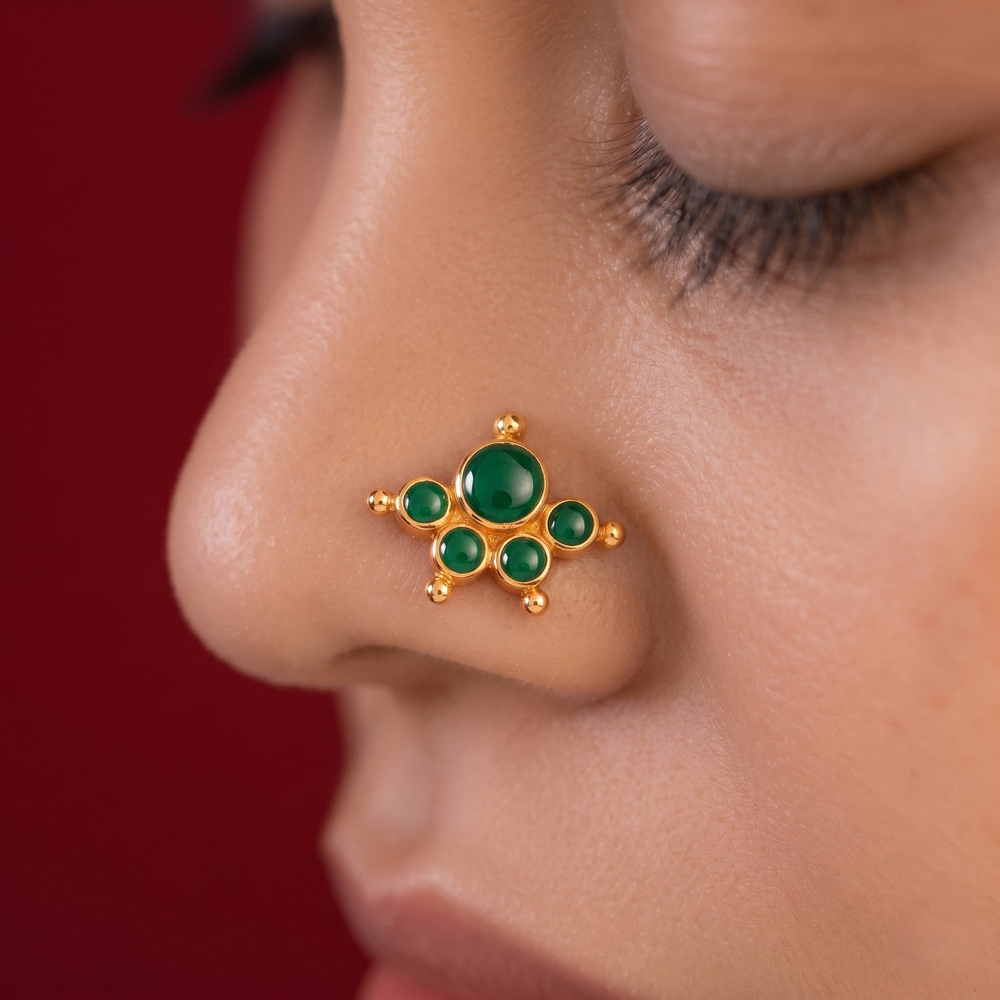 Kemp Stone Mookuthi 925 Silver Gold Plated