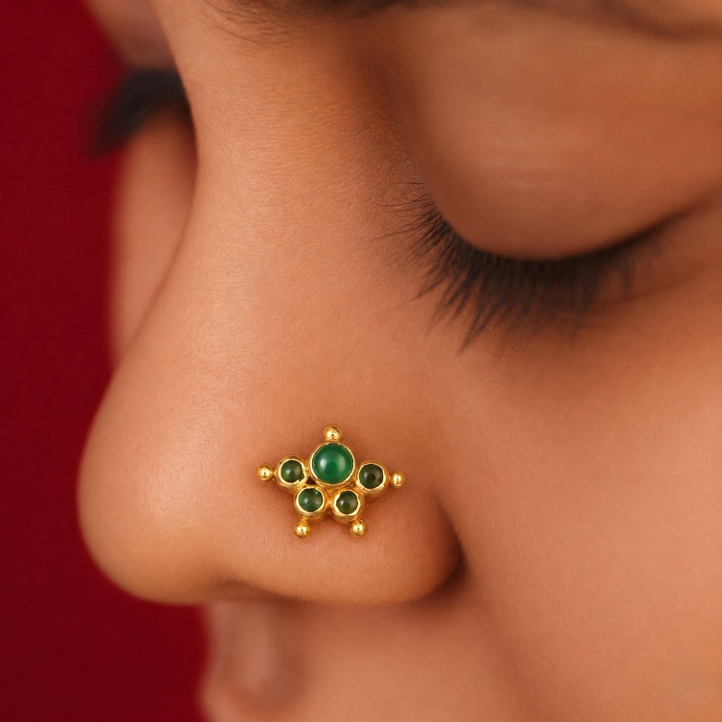 Kemp Stone Mookuthi 925 Silver Gold Plated
