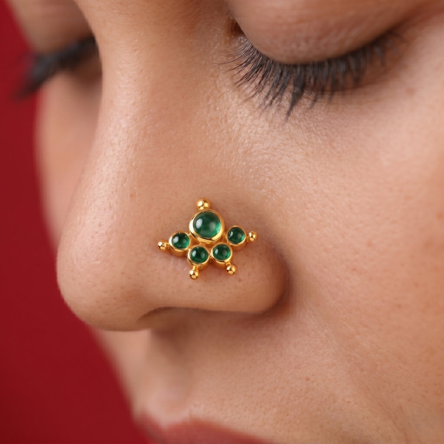 Kemp Stone Mookuthi 925 Silver Gold Plated