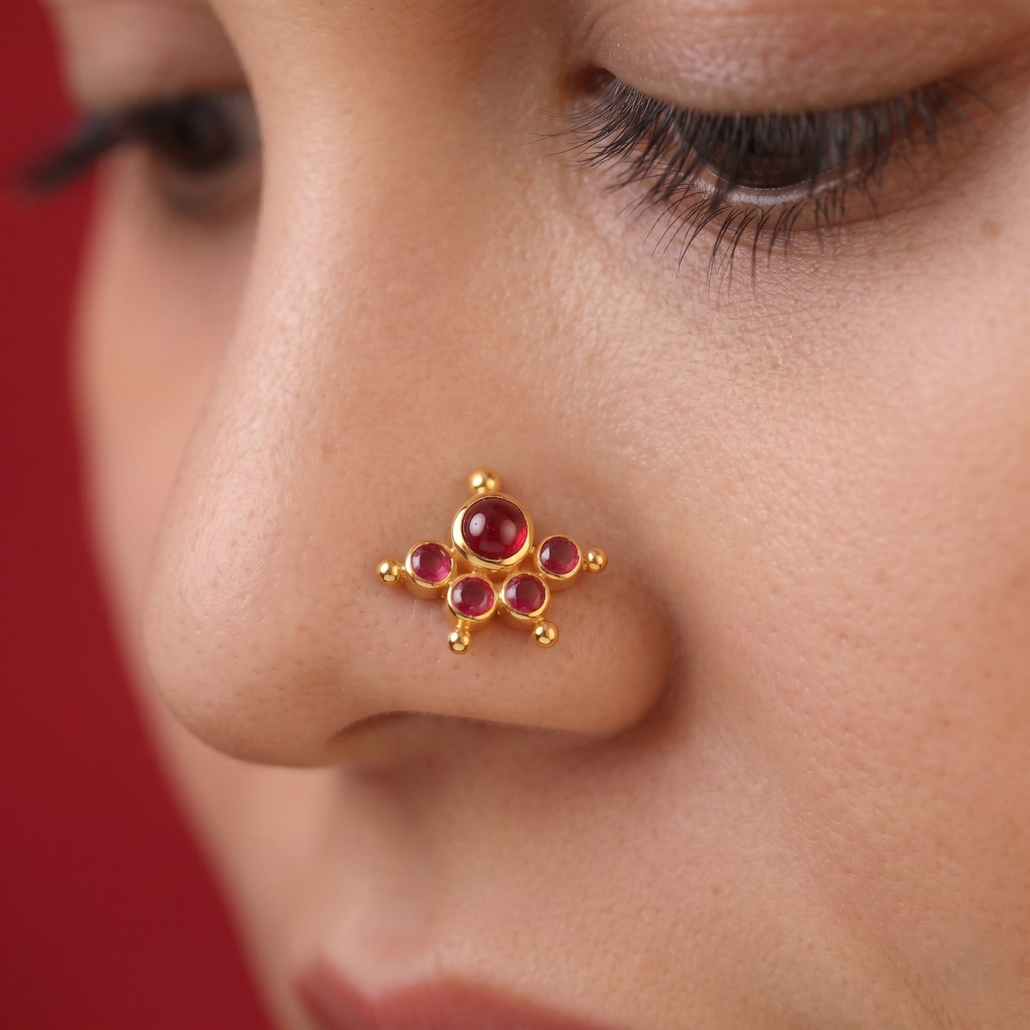 Kemp Stone Mookuthi 925 Silver Gold Plated
