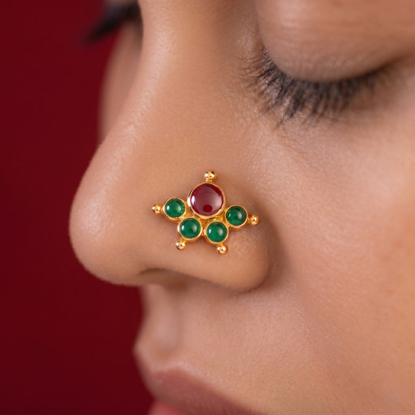 Kemp Stone Mookuthi 925 Silver Gold Plated