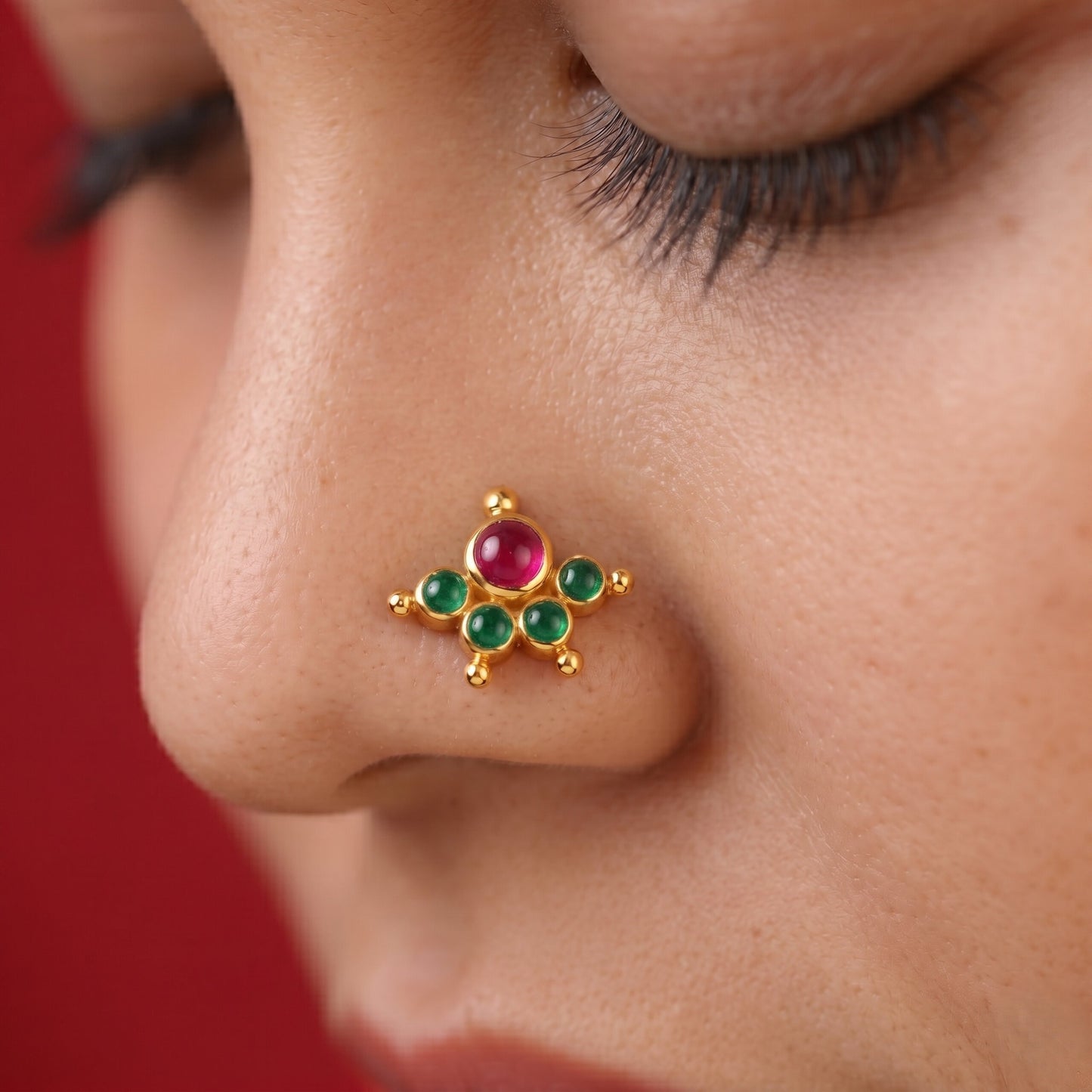 Kemp Stone Mookuthi 925 Silver Gold Plated