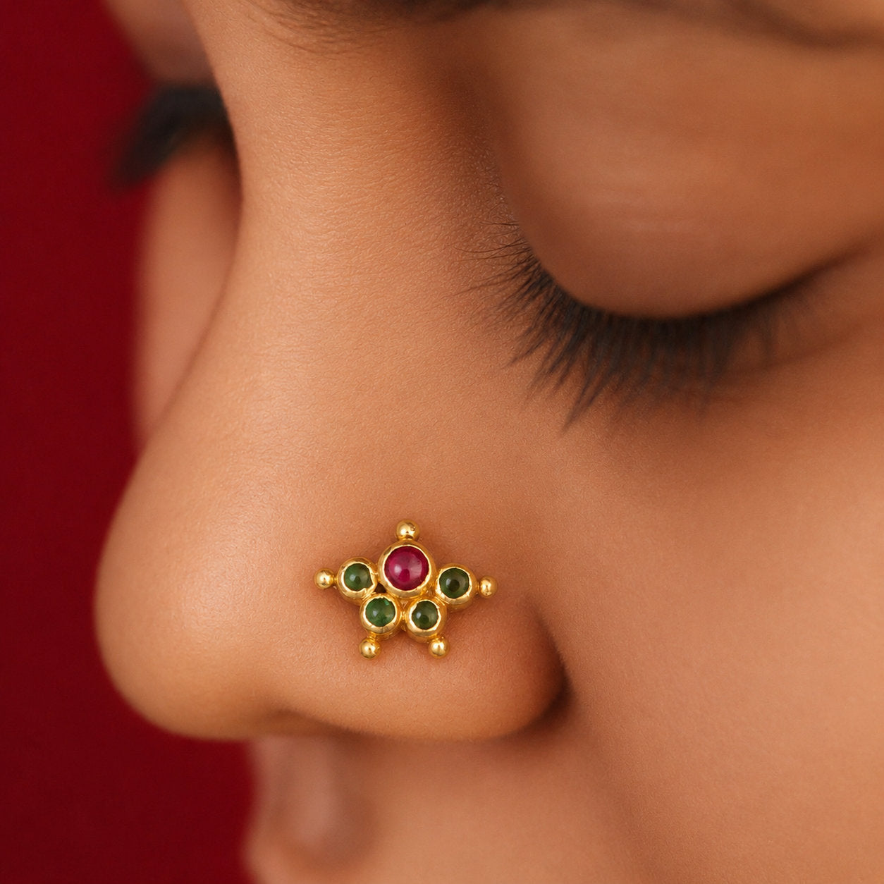 Kemp Stone Mookuthi 925 Silver Gold Plated